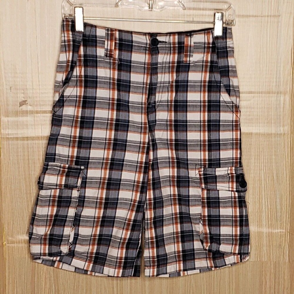 Old Navy Boys Orange Blue Plaid Cargo Shorts 12